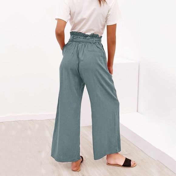 B2G1♦️🆕Spring High Rise Wide Leg Pants Pale Green - Picture 3 of 5